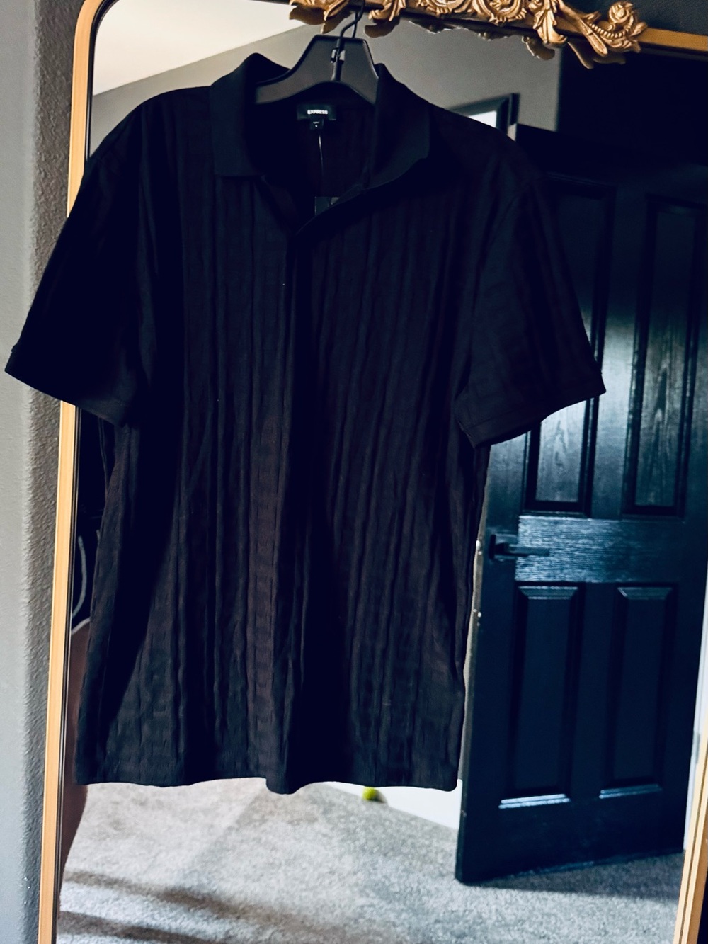 Express Men's Black Short-Sleeve Textured Polo Shirt
